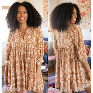 Natural Life Aimee Boho Floral Print Tiered Gauze Tie Neck Dress Women's XL